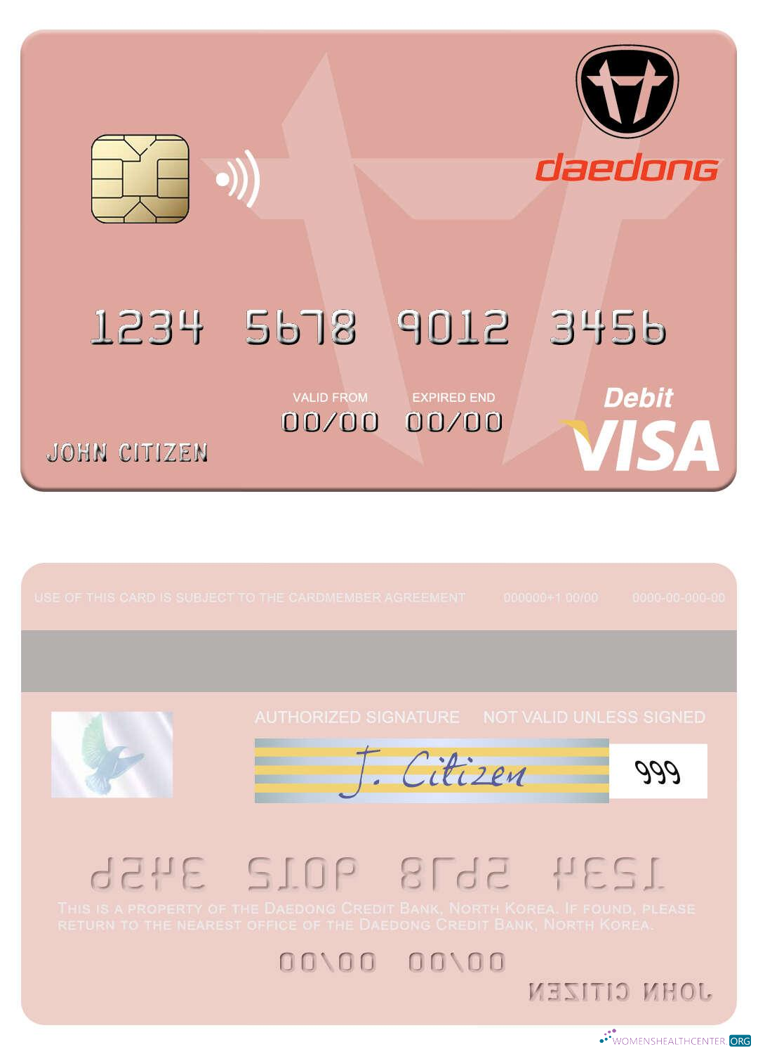 Download North Korea Daedong Credit Bank visa debit card Photoshop template